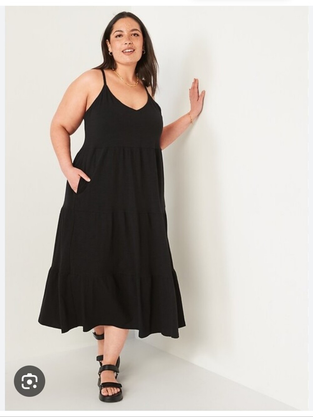 Old Navy Black Tiered Cami Midi Dress